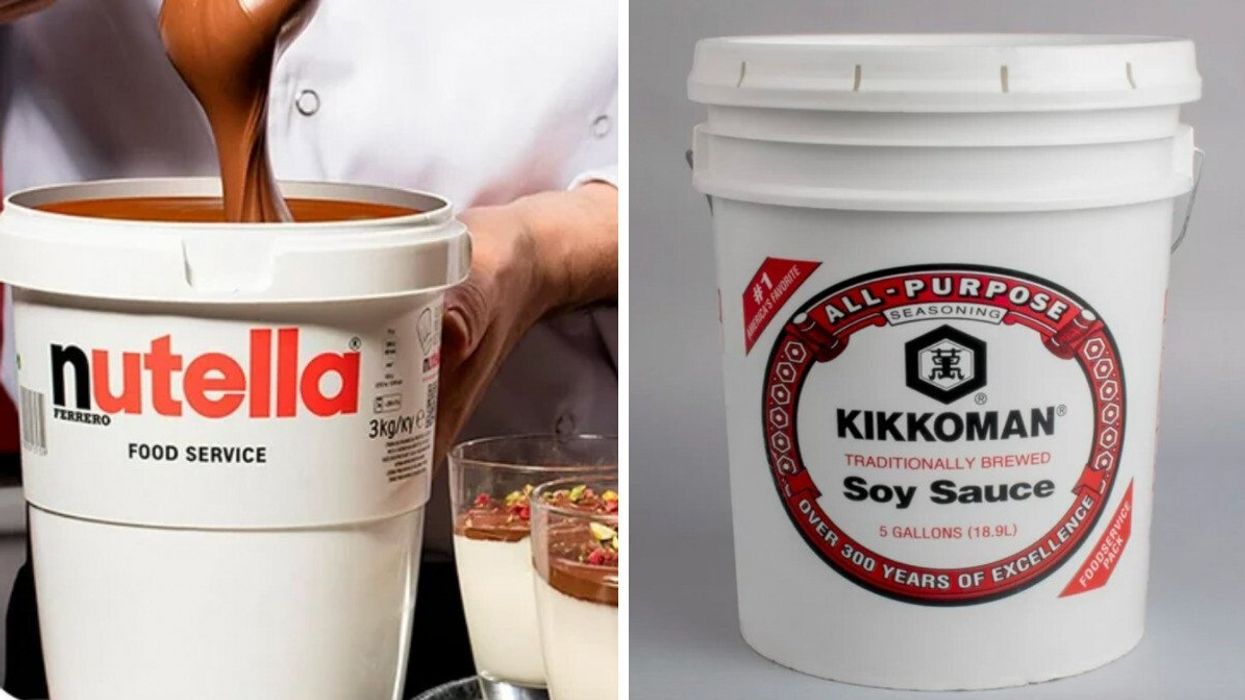 13,2 lb de Nutella vendus sur le site du Walmart. Droite : 5 gallons de sauce soya vendus sur le site du Walmart.