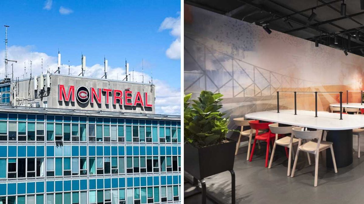 Aéroport Montréal-Trudeau (YUL). Droite : Un nouveau café VIP Air Canada à l'aéroport Montréal-Trudeau.