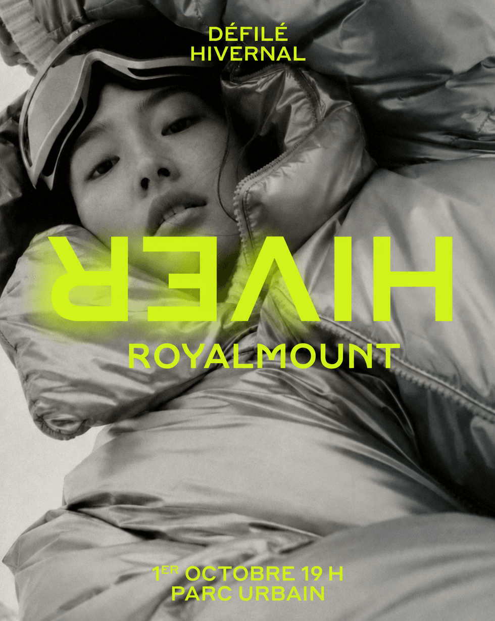 Affiche du d\u00e9fil\u00e9 hivernal HIVER de Royalmount au Parc urbain.