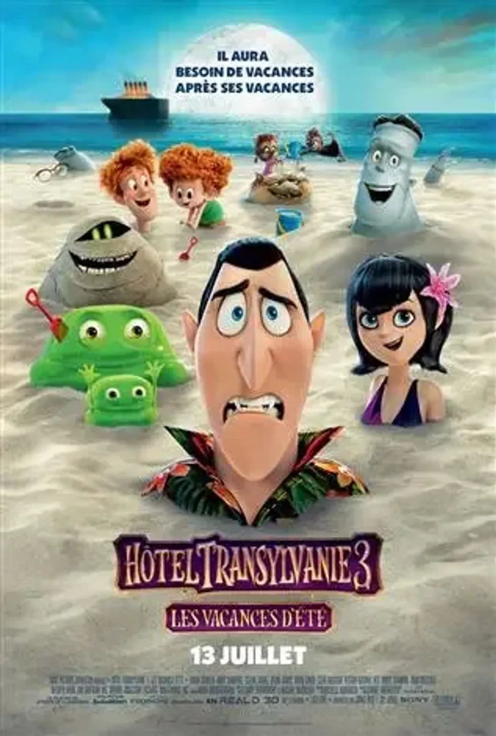 Affiche du film H\u00f4tel Transylvanie 3 : Les vacances d'\u00e9t\u00e9, pr\u00e9sent\u00e9 pendant la matin\u00e9e gratuite au cin\u00e9ma Cineplex.