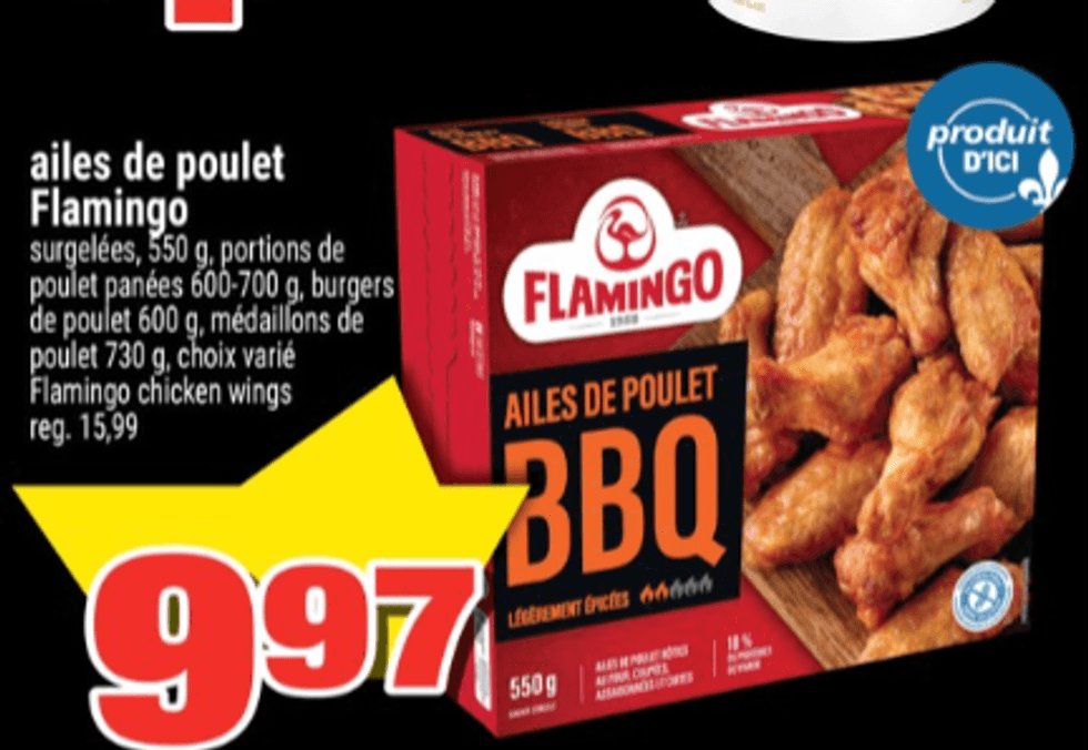 Ailes de poulet Flamingo dans la circulaire du Super C.