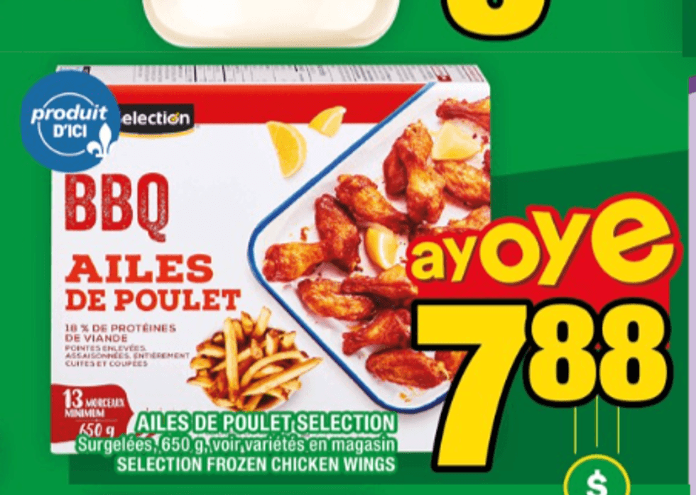 Ailes de poulet Selection dans la circulaire du Super C.
