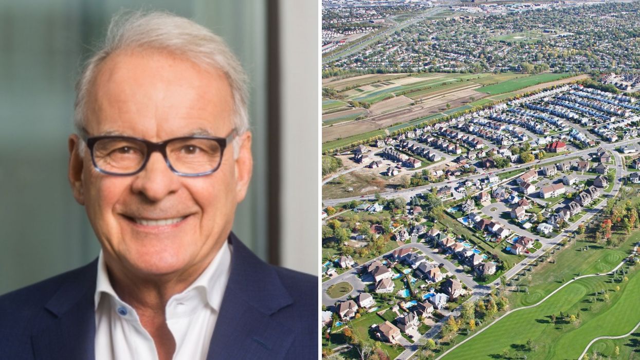 Alain Bouchard. Droite : vue sur Laval.