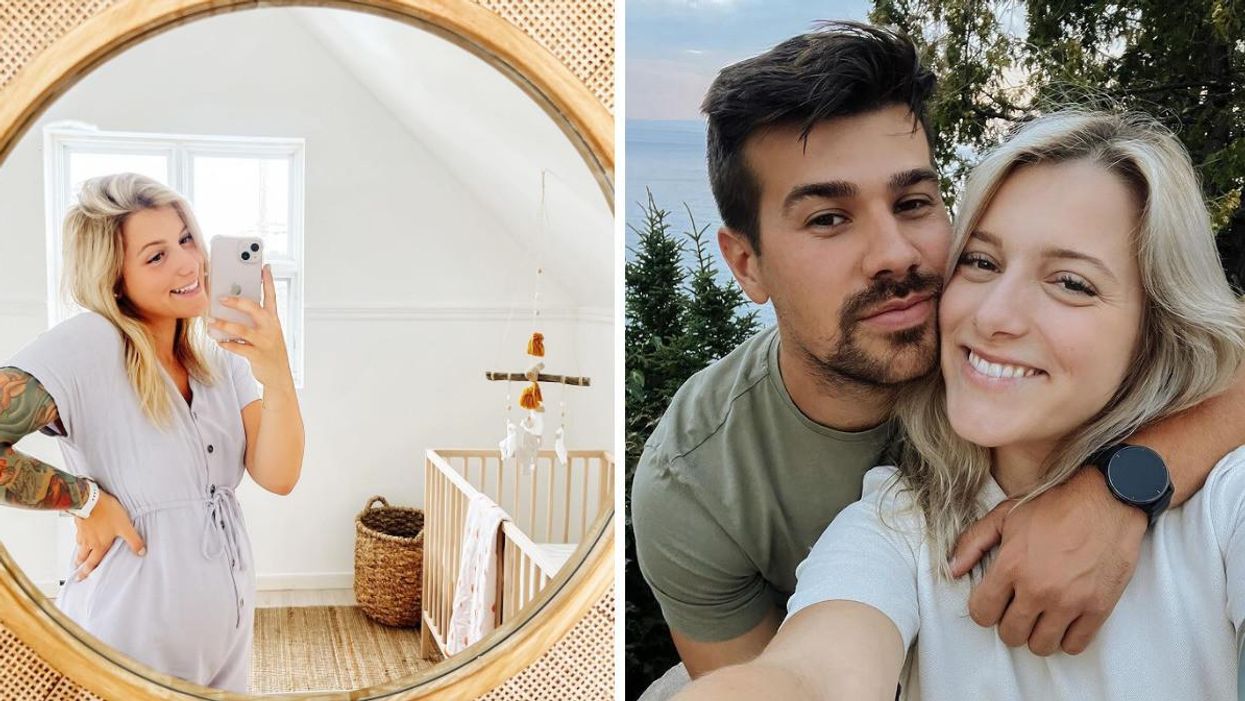 Alexandra d'OD et son baby bump. Droite : Les futurs parents Alexandra et Yannick d'OD.