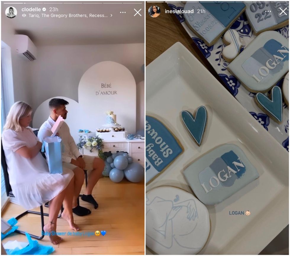 Alexandra et Yannick d'OD au baby shower pour leur fils. Droite : Biscuits avec le nom de b\u00e9b\u00e9 L.