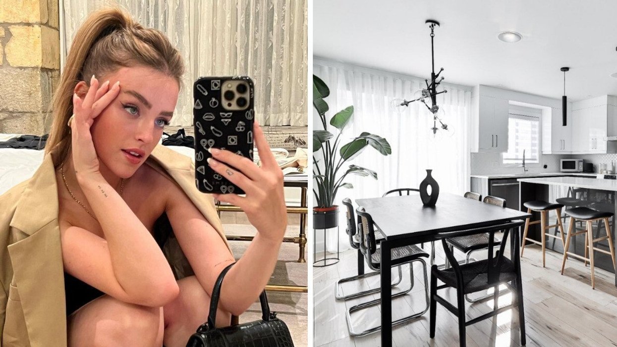 Alicia Moffet. Droite : Cuisine de la maison d'Alicia Moffet à vendre.