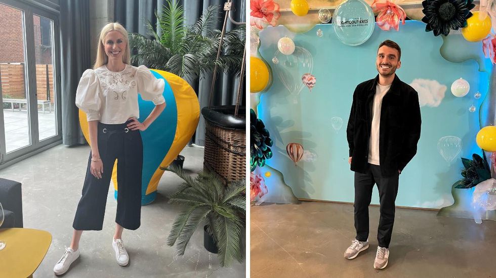 Anouk Meunier, porte-parole de l'International de montgolfi\u00e8res. Droite : Olivier Couture.