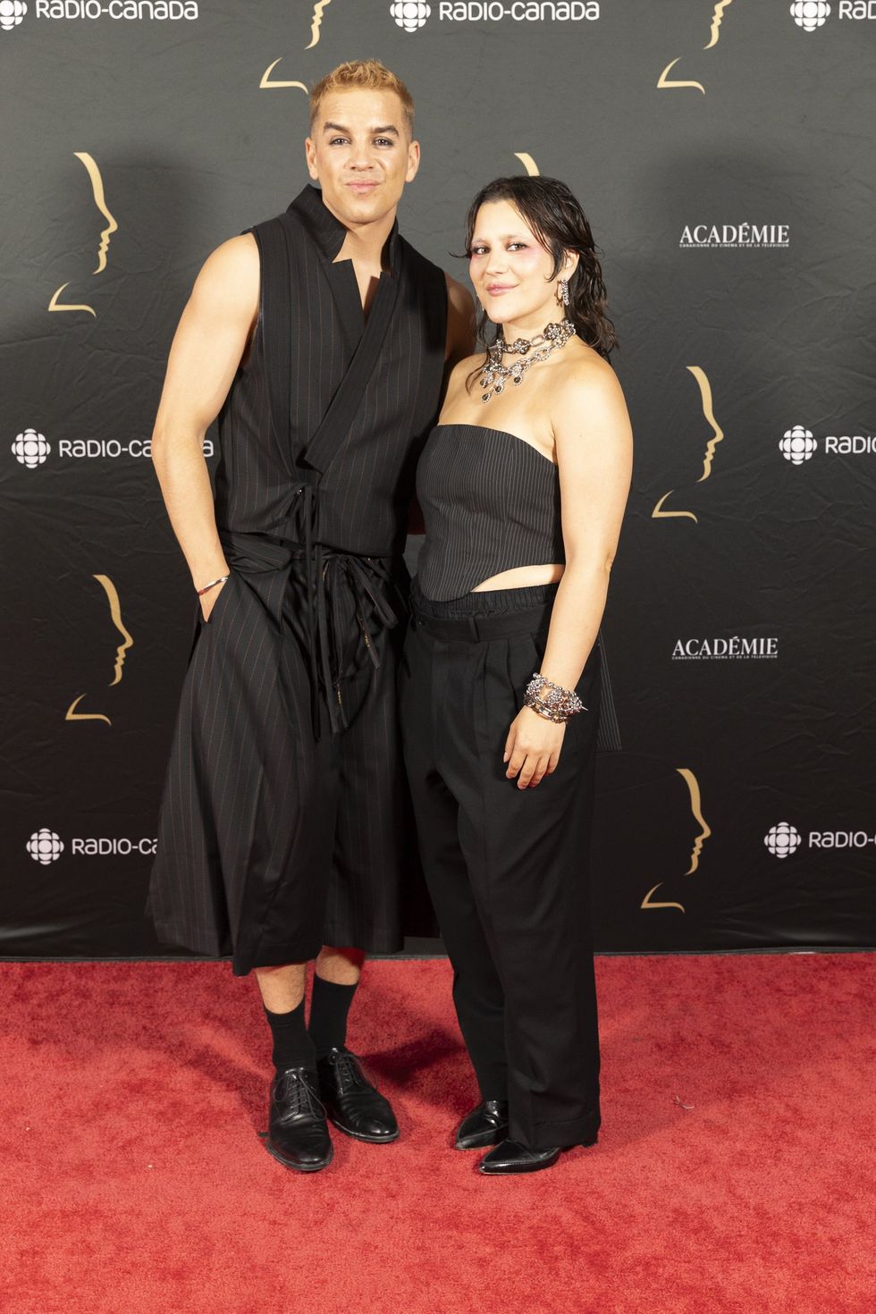 Antoine Pilon et Catherine Brunet sur le tapis rouge des prix G\u00e9meaux.