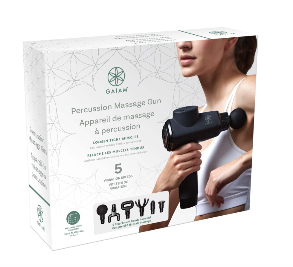 Appareil de massage \u00e0 percussion HelioFit dans son emballage sur le site du Canadian Tire.