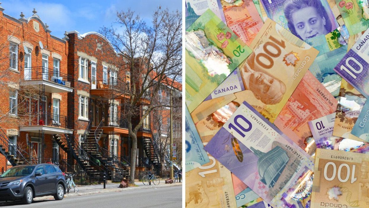 Appartements à Montréal. Droite : Argent canadien.
