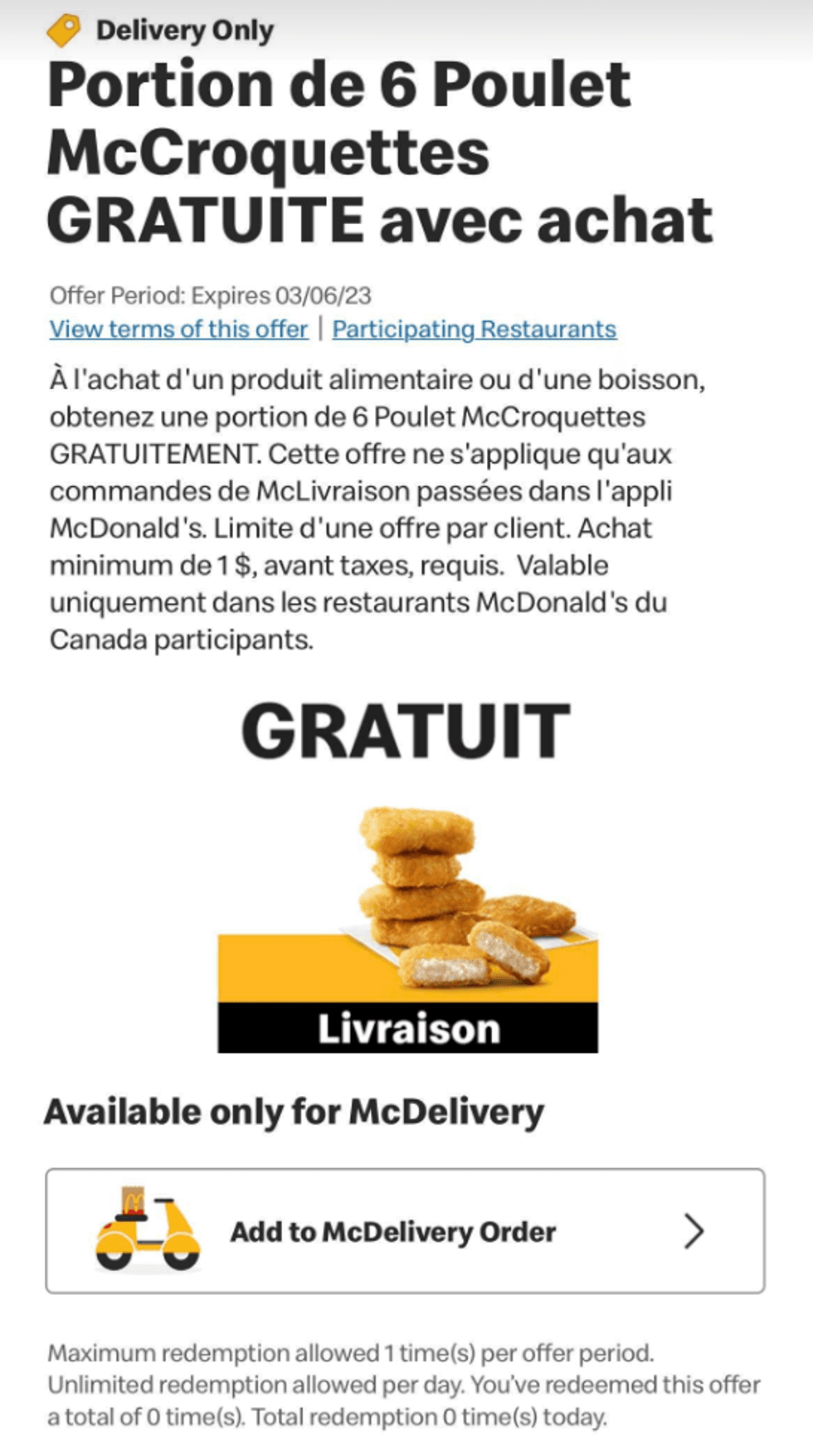 Application McDonald's.