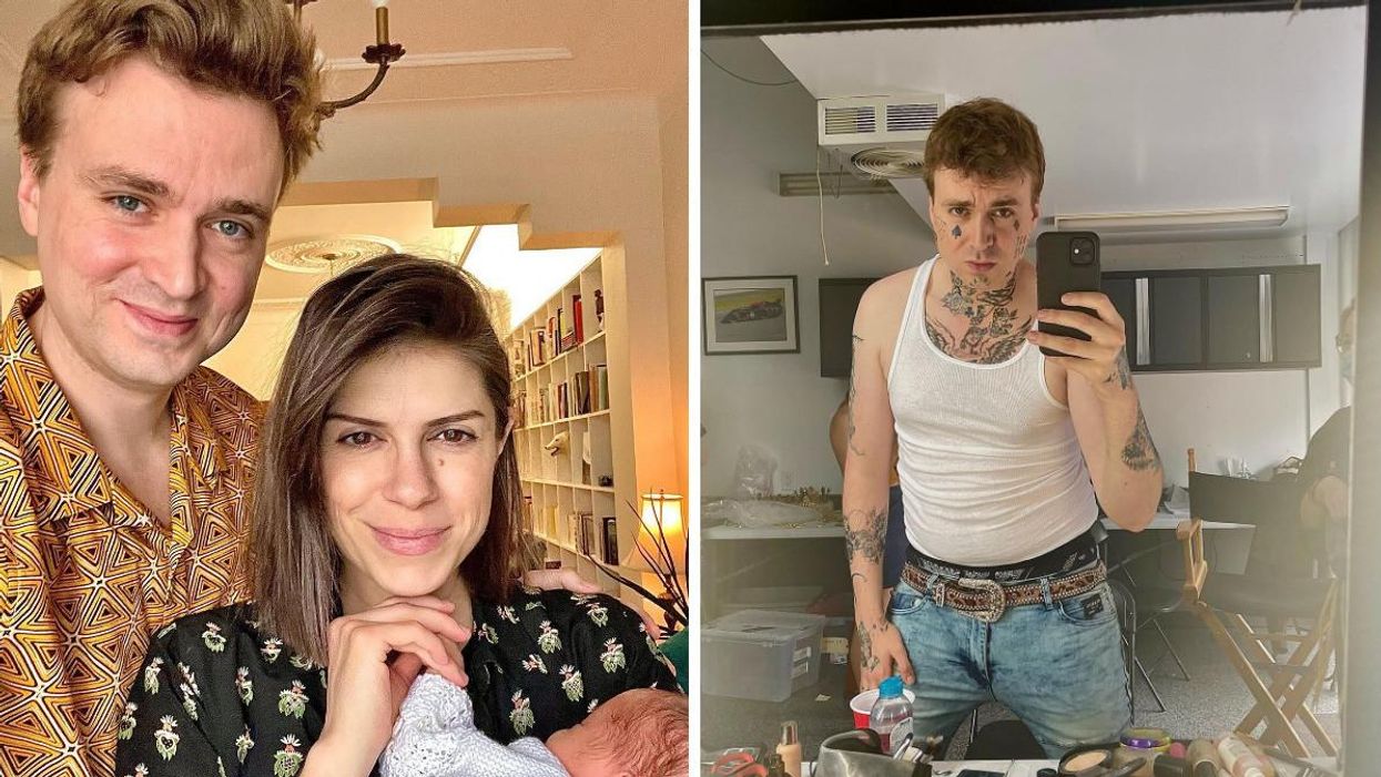 Arnaud Soly, sa femme et leur bébé. Droite : Arnaud Soly.