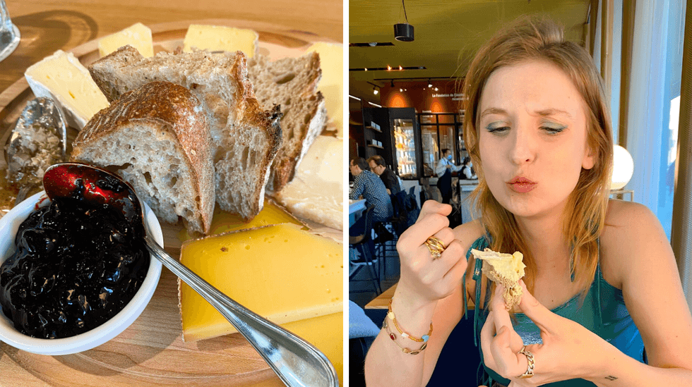 Assiette de fromages. Droite : Test de fromage.