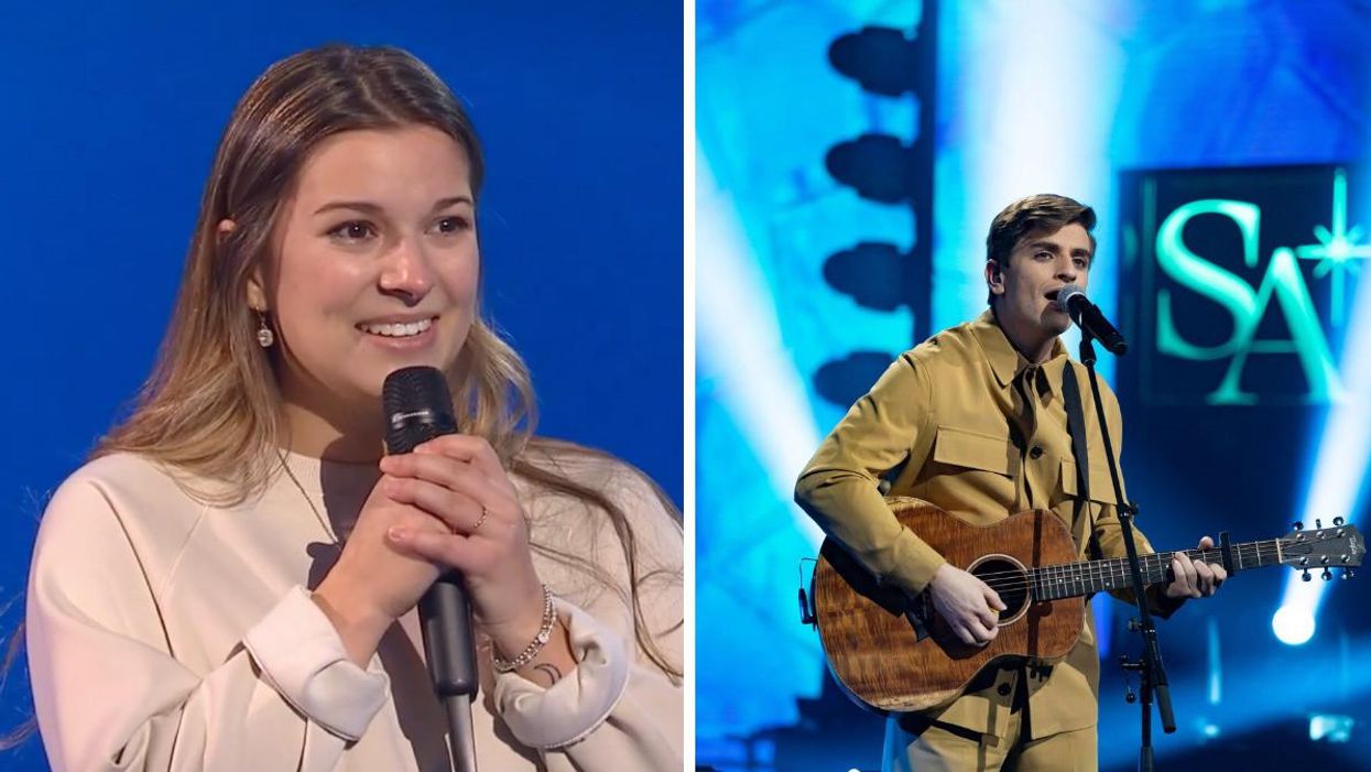 Audrey-Louise Beauséjour de Star Académie. Droite : Édouard Lagacé de Star Académie.