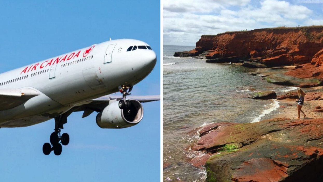 Avion d'Air Canada. Droite : Îles-de-la-Madeleine