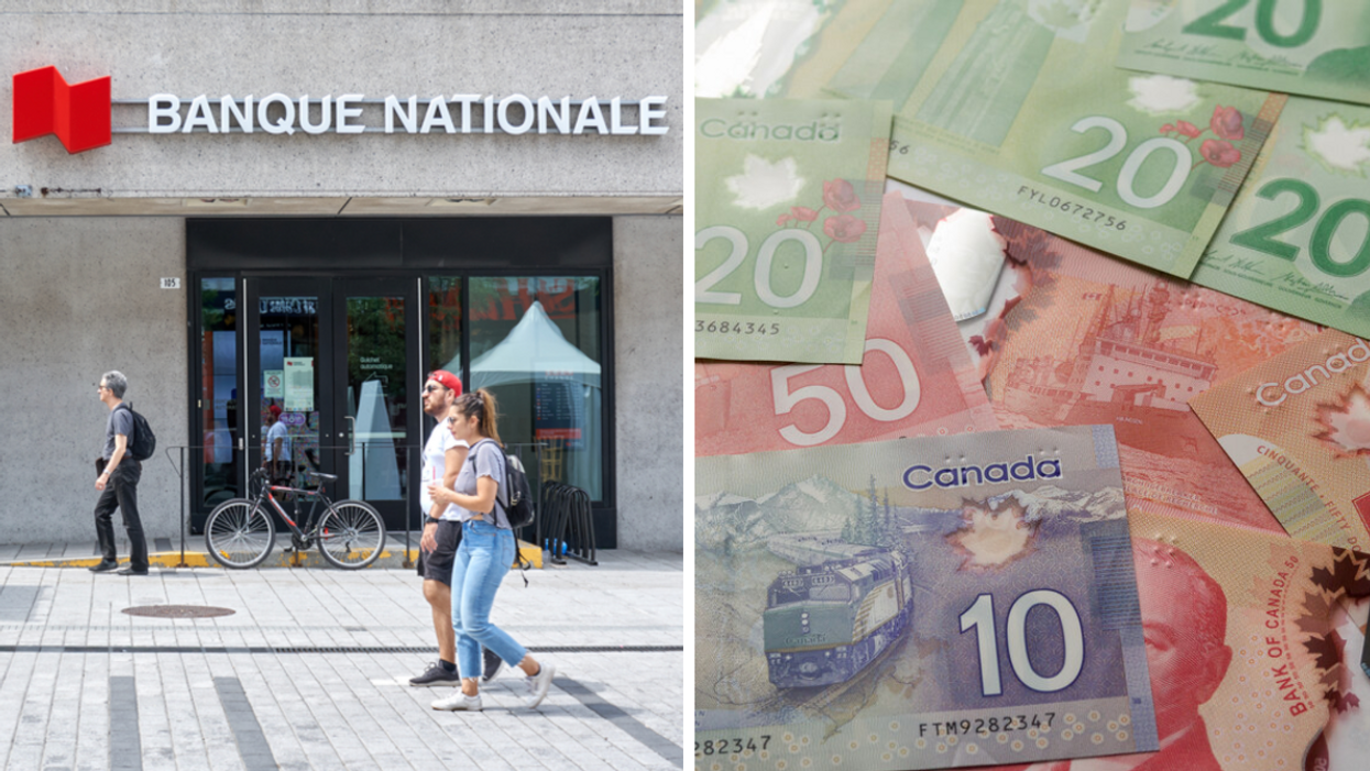 Banque nationale. Droite : Billets canadiens.