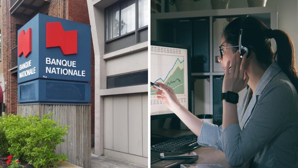 Banque Nationale. Droite : Télétravail.