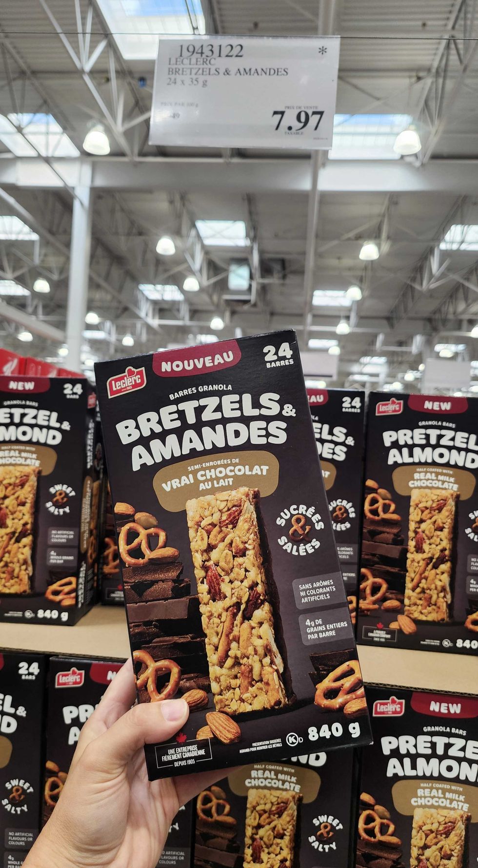 Barres granola Bretzels et amandes de la marque Leclerc.