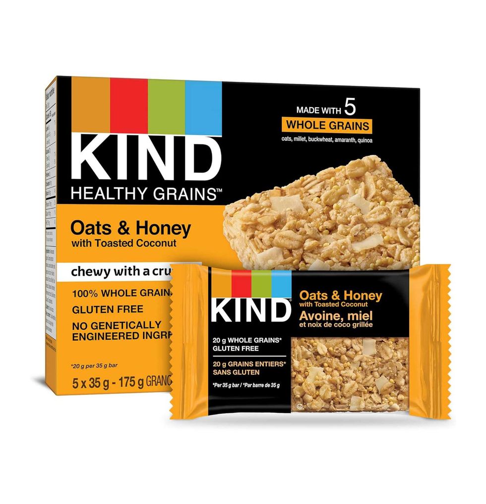 Barres KIND Avoine, miel et noix de coco grill\u00e9e sans gluten.