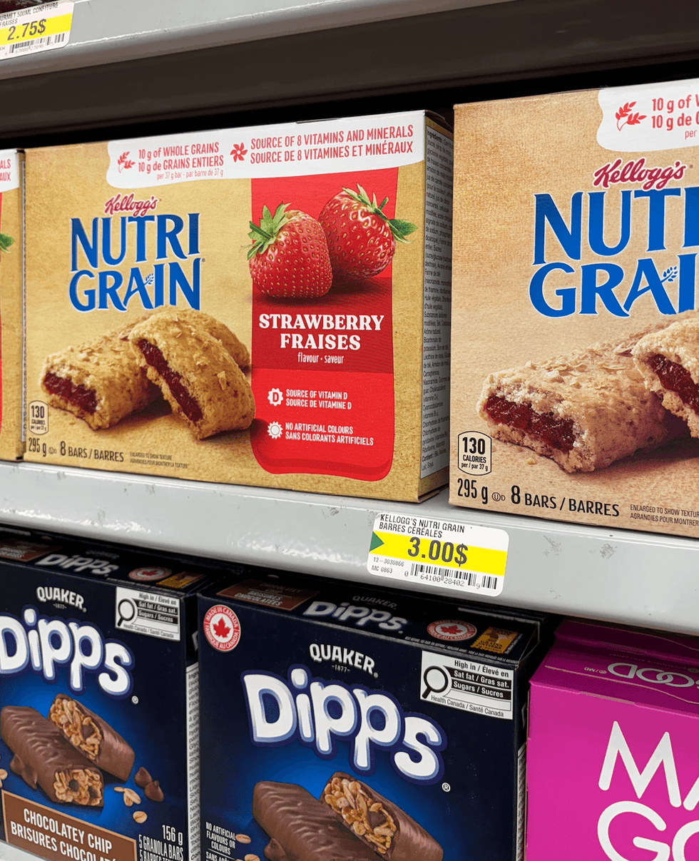 Barres Nutri-Grain sur les tablettes du Dollarama.
