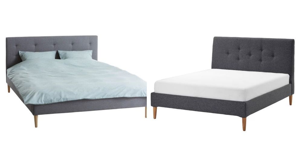 Base de lit (Grand lit) chez Jysk. Droite : Base de list grise (Grand lit) chez IKEA.