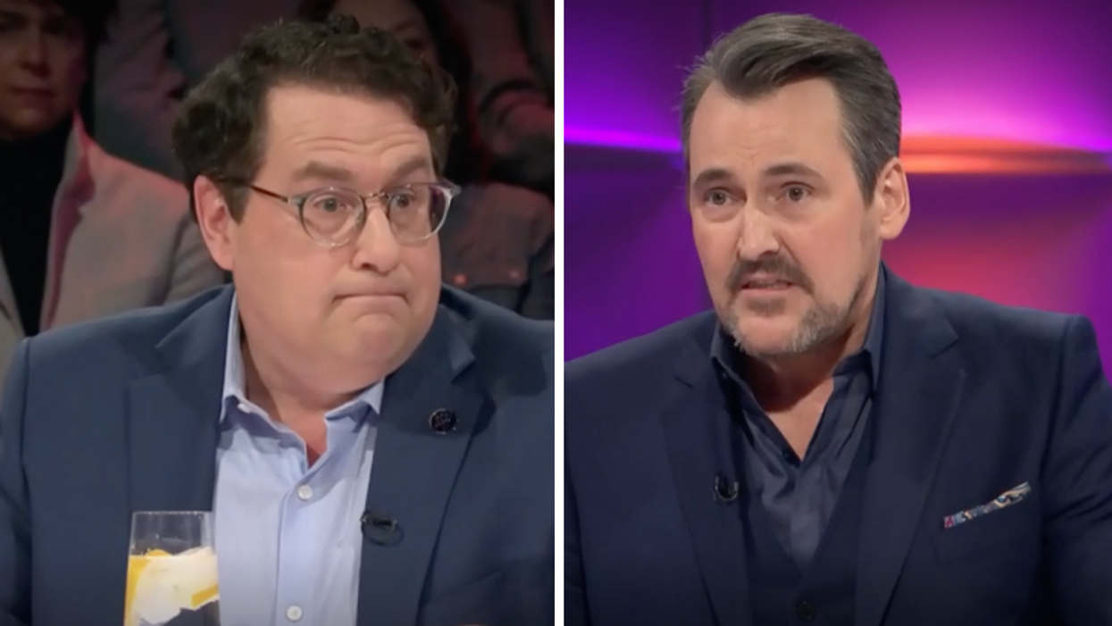 Bernard Drainville. Droite : Guy A Lepage.