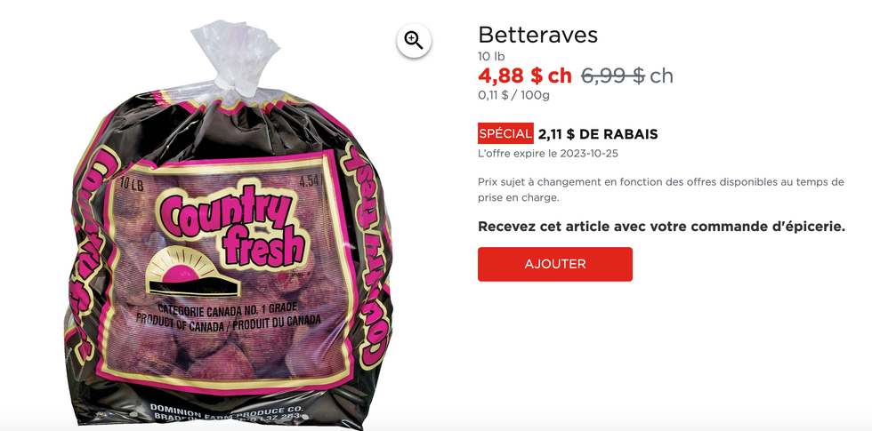 Betteraves sur le site Wen du Maxi.