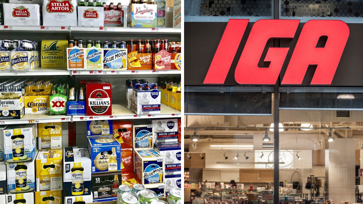 Bières dans une épicerie. Droite : IGA.