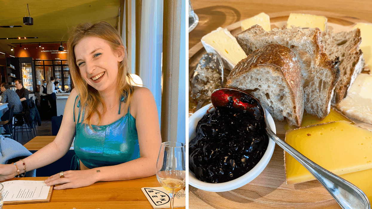 Blanc Bec. Droite : Assiette de fromages.