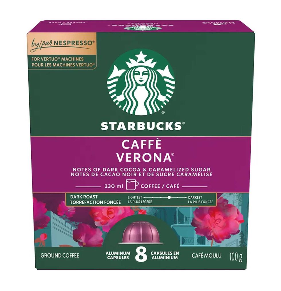 Bo\u00eete de capsules de caf\u00e9 Starbucks pour machine Nespresso Vertuo.