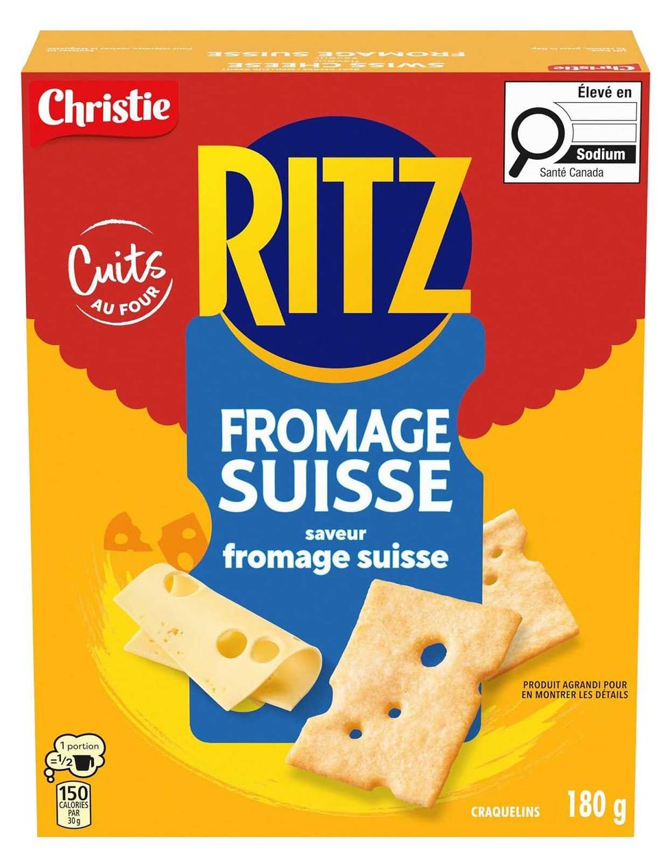 Bo\u00eete de craquelins Ritz \u00e0 saveur de fromage suisse.