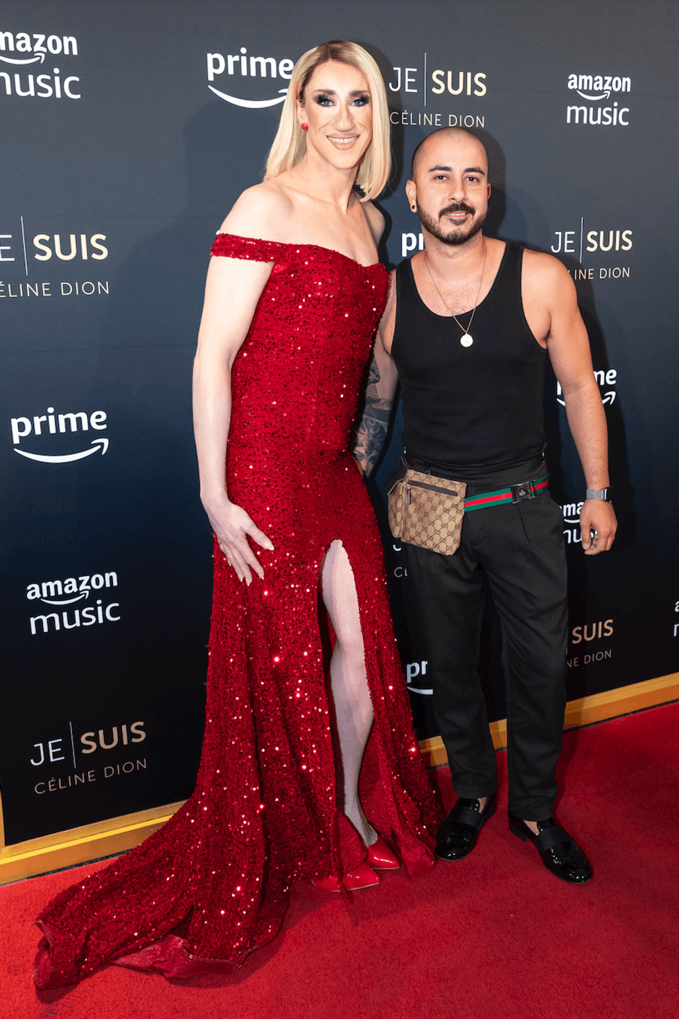 Bob\u00e9pine et Jean-Francois James sur le tapis rouge de JE SUIS : C\u00c9LINE DION.