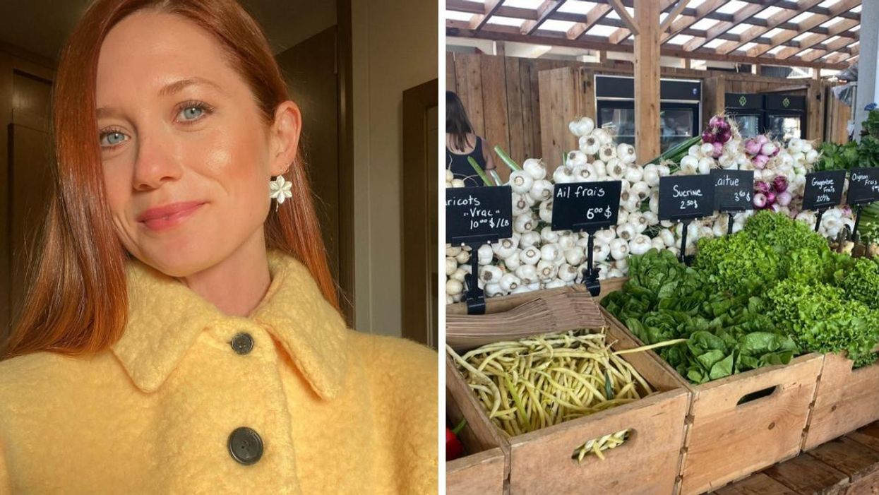  Bonnie Wright. Droite :  Bonnie Wright au marché Jean-Talon de Montréal.