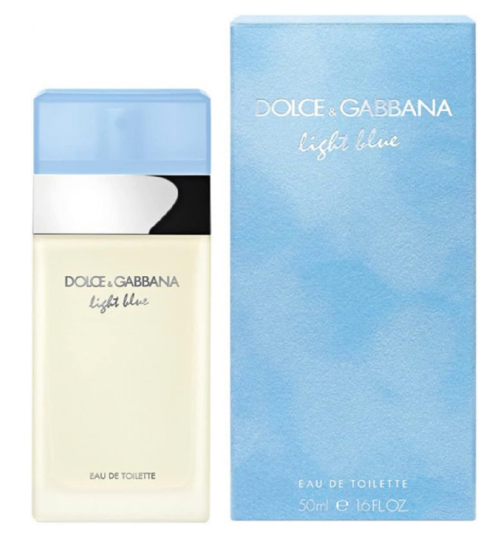 Bouteille d'eau de toilette \u200bLight Blue de Dolce&Gabbana, avec sa boite bleue.