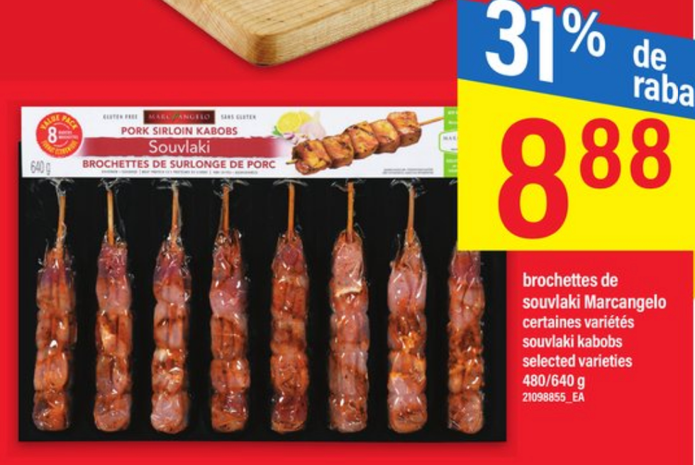 Brochettes de surlonge de porc.