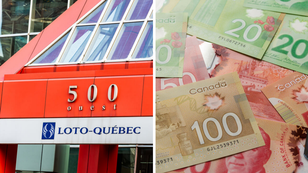 Building Loto-Québec. Droite : Argent canadien.