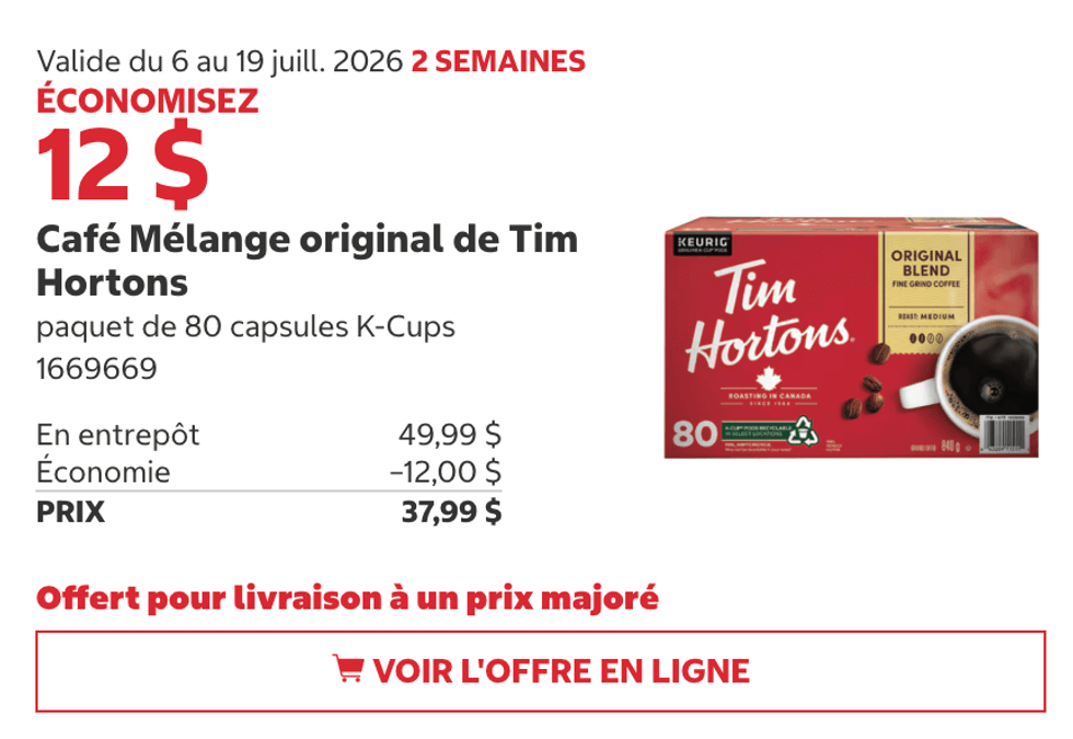Caf\u00e9 M\u00e9lange original de Tim Hortons en rabais au Costco.