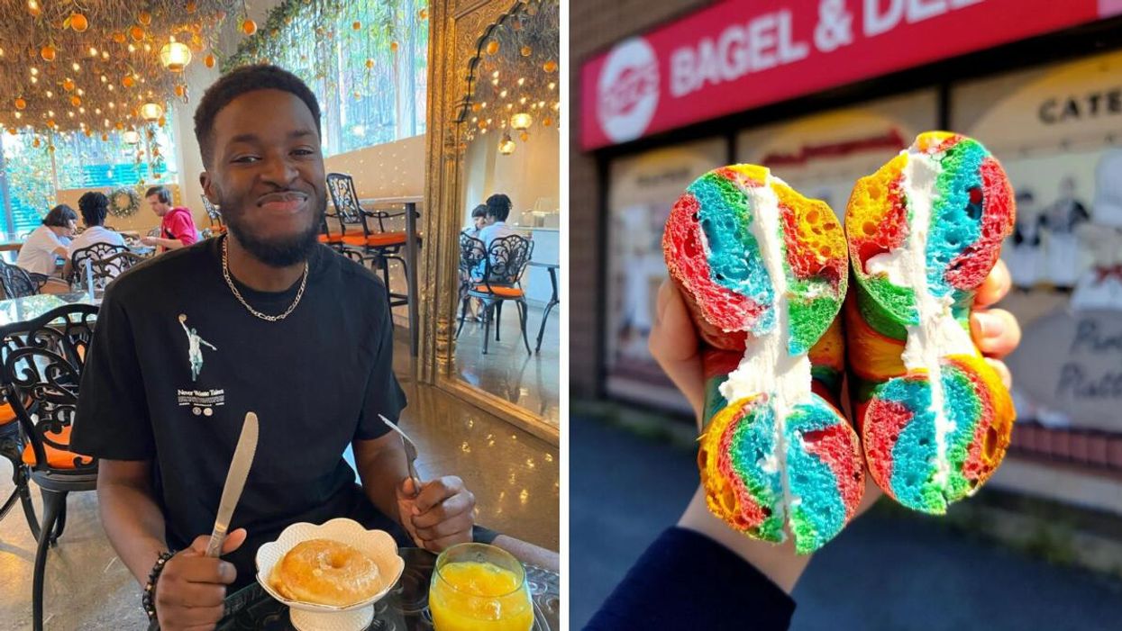 Café SoLIT à Montréal. Droite : Bagel arc-en-ciel du Dizz's.