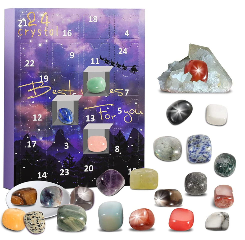 Calendrier de l'Avent 2022 : Pierres d'agate naturelle, Min\u00e9raux et fossiles, Cristaux de gu\u00e9rison