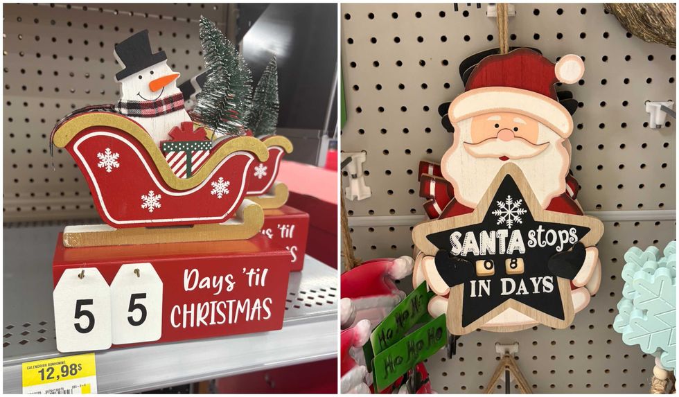 Calendrier de l'avent au Walmart. Droite : Calendrier de l'avent au Dollarama.