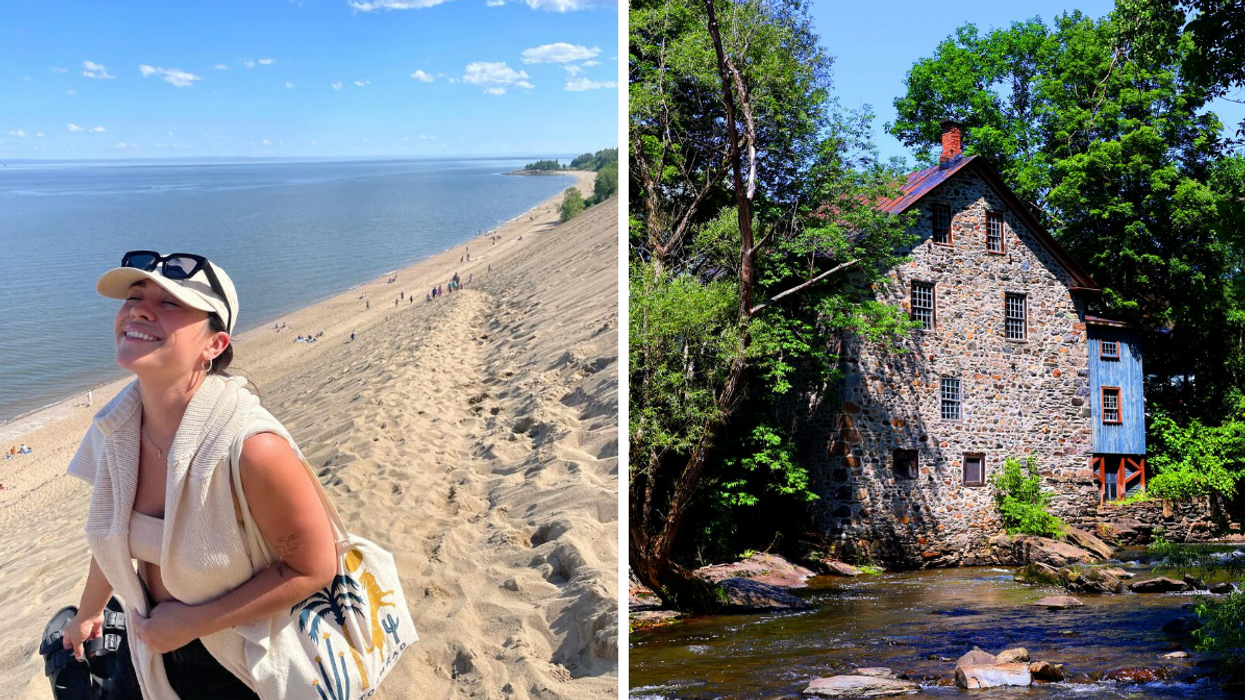 Camille sur les Dunes de Tadoussac au Québec. Droite : Freligh Mill à Frelighsburg au Québec.