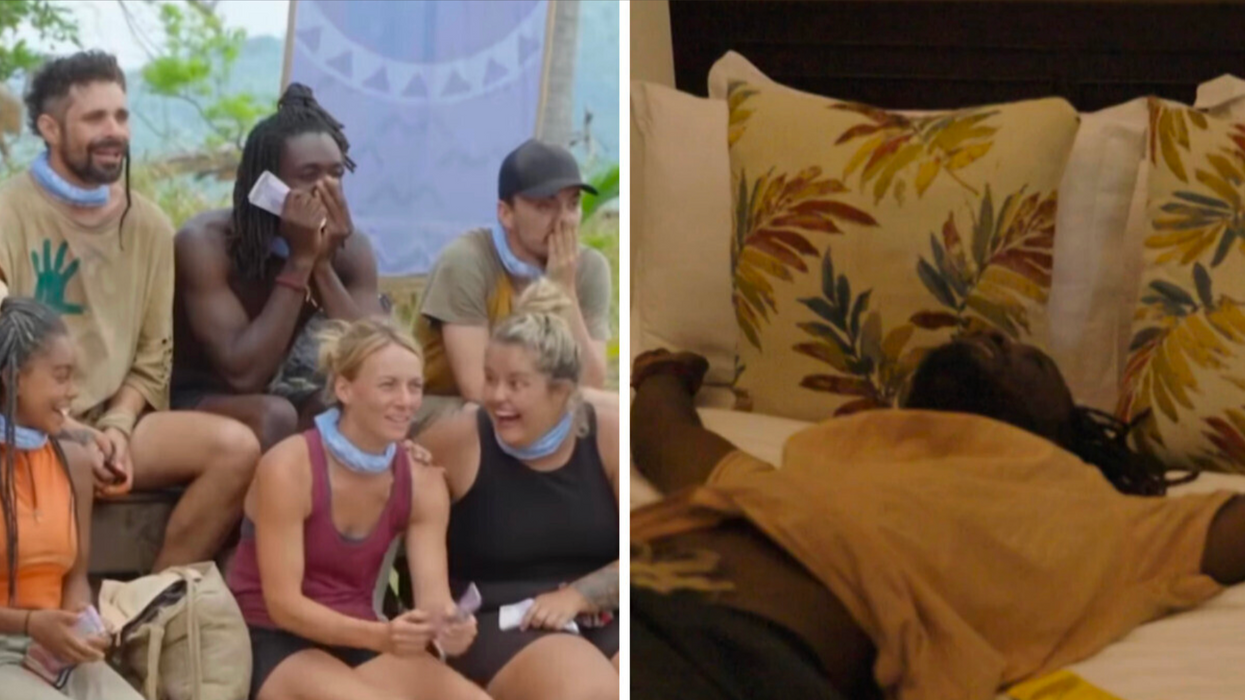 Candidats de Survivor Québec. Droite : Sango dans la villa du jury.