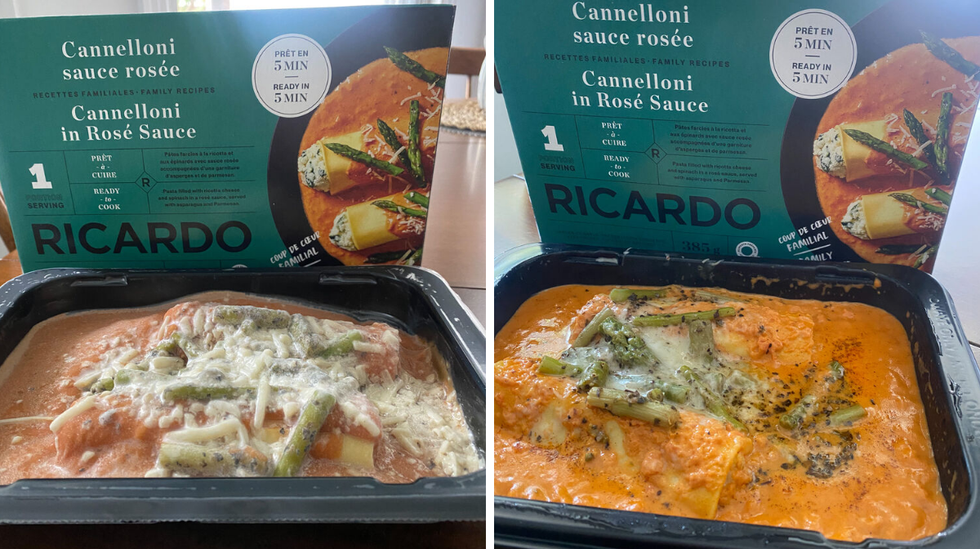 Cannelloni Ricardo avant cuisson et apr\u00e8s.