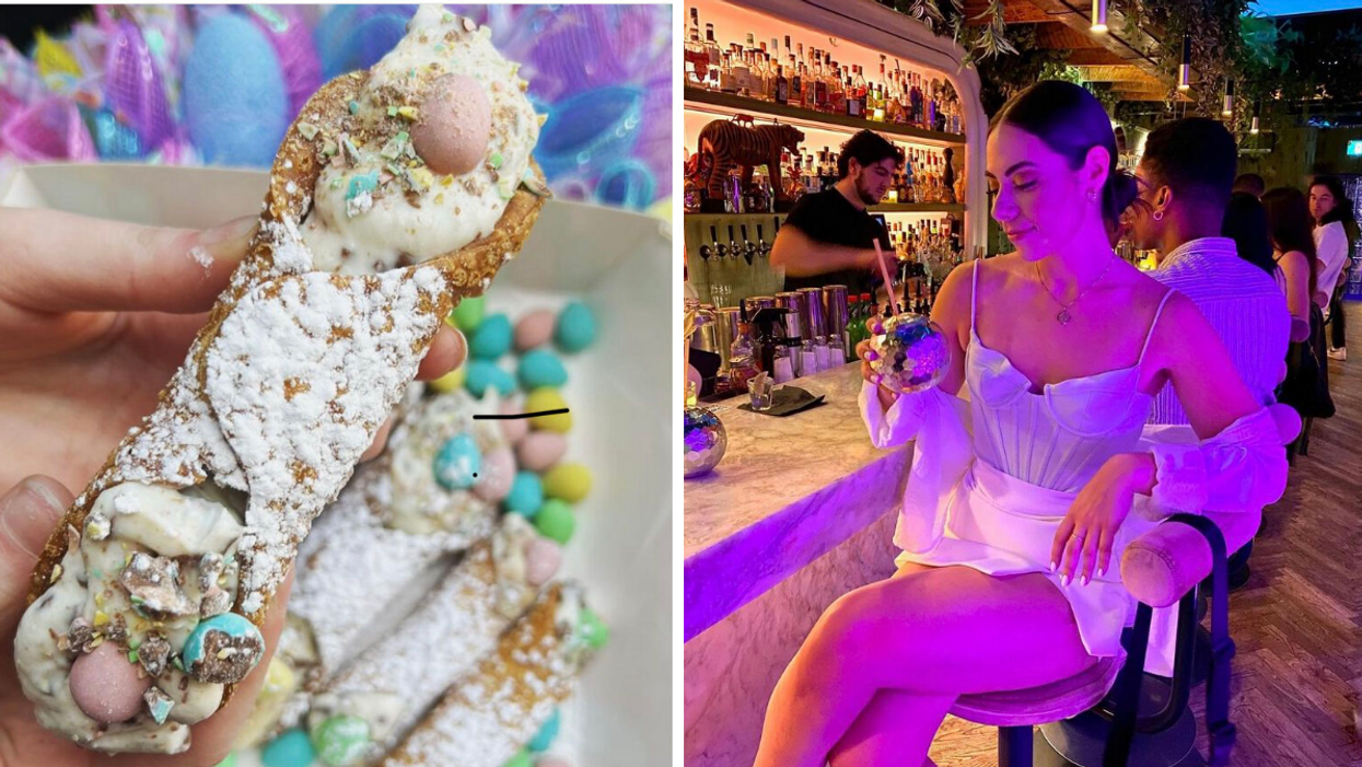 Cannolo aux oeufs de Pâques. Droite : Femme au bar Milky Way.