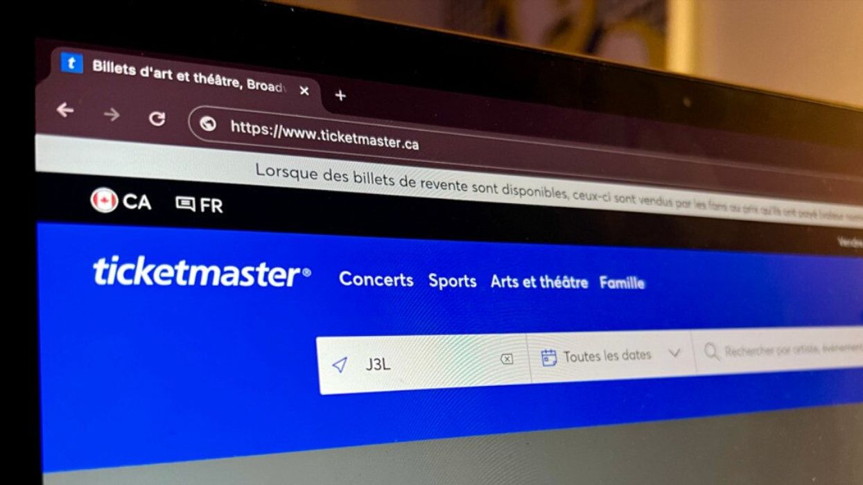 Capture d'écran de la page d'accueil du site Internet de Ticketmaster.