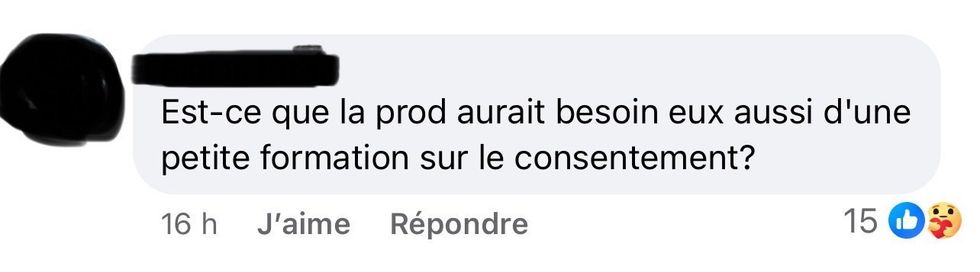 Capture d'\u00e9cran d'un commentaire sur les r\u00e9seaux sociaux.
