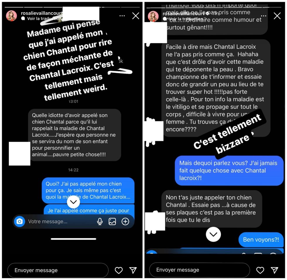 Capture d'\u00e9cran d'une conversation de Rosalie Vaillancourt sur Instagram.