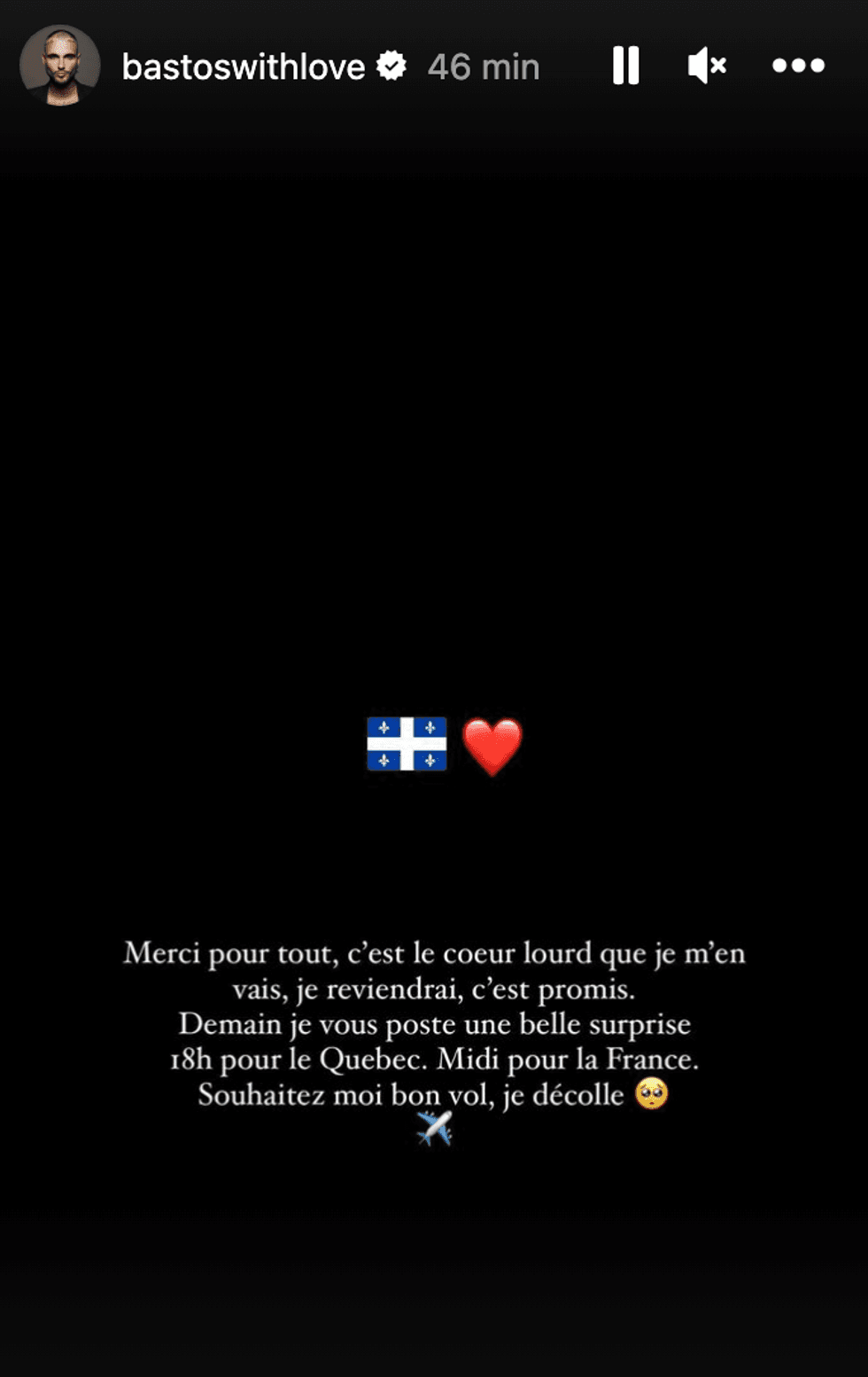 Capture d'\u00e9cran d'une story de Bastos ce dimanche 14 janvier.