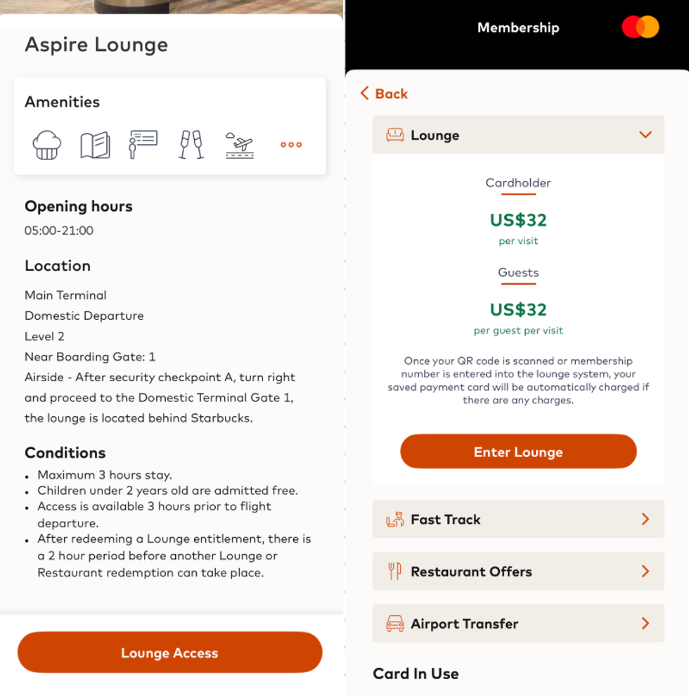 Capture d'\u00e9cran de la DragonPass pour le salon Aspire AMEX.