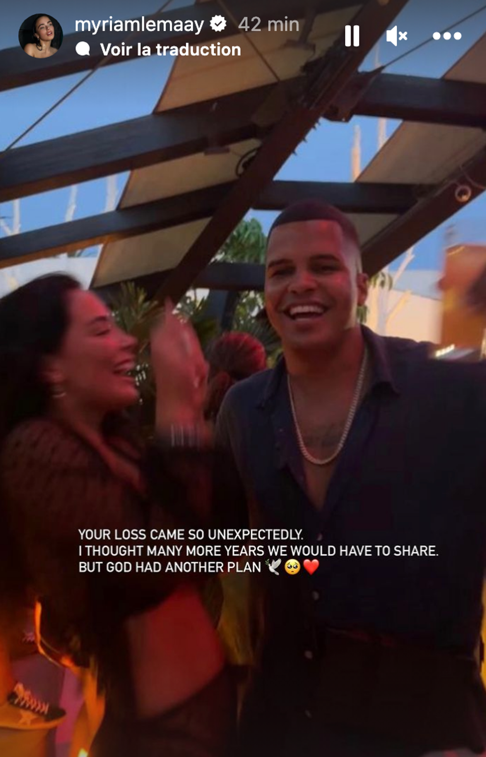 Capture d'\u00e9cran de la story de Myriam Lemay, o\u00f9 elle rend hommage au p\u00e8re de son fils.